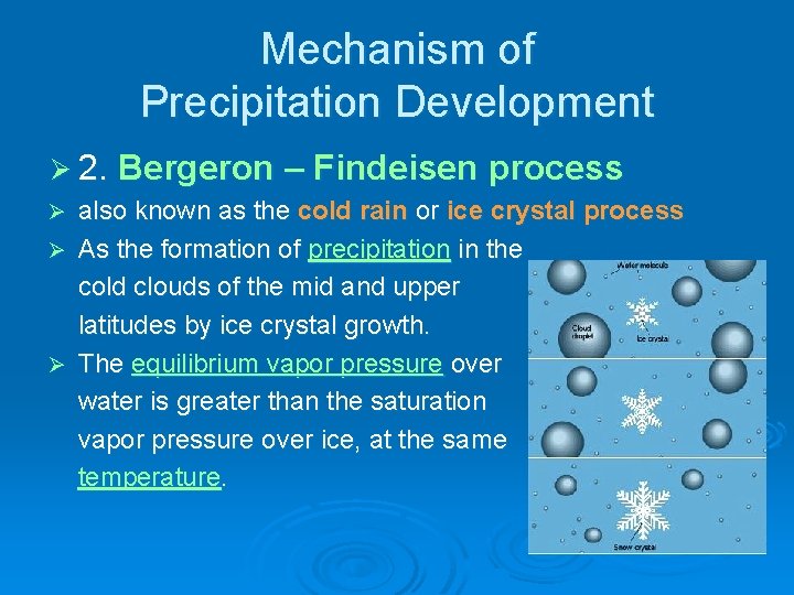 Mechanism of Precipitation Development Ø 2. Bergeron – Findeisen process also known as the