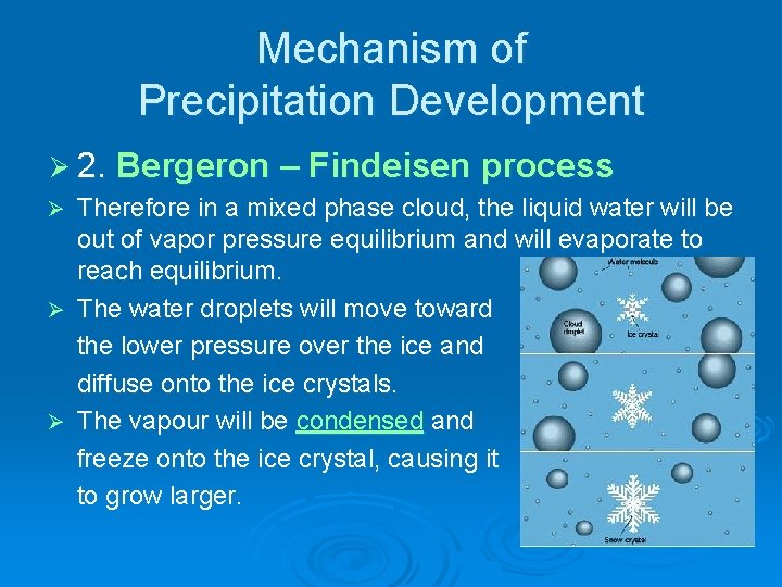 Mechanism of Precipitation Development Ø 2. Bergeron – Findeisen process Therefore in a mixed