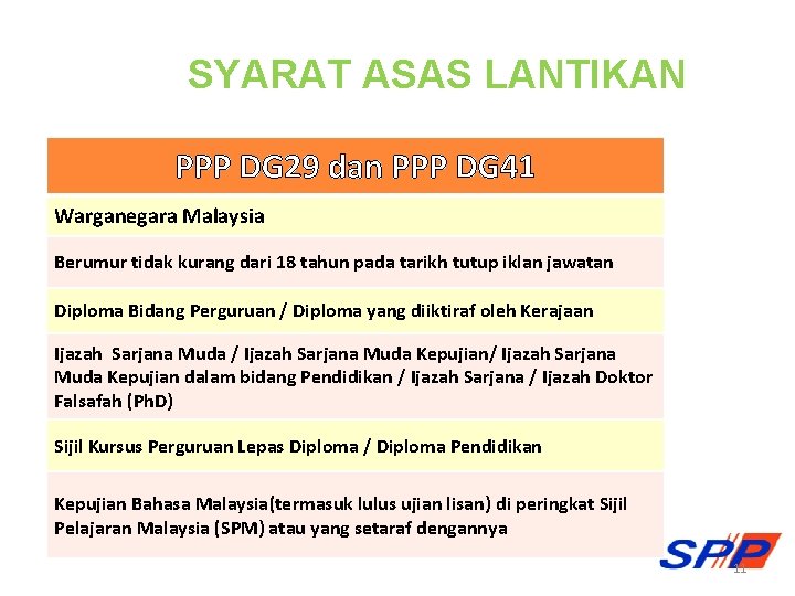 SYARAT ASAS LANTIKAN PPP DG 29 dan PPP DG 41 Warganegara Malaysia Berumur tidak