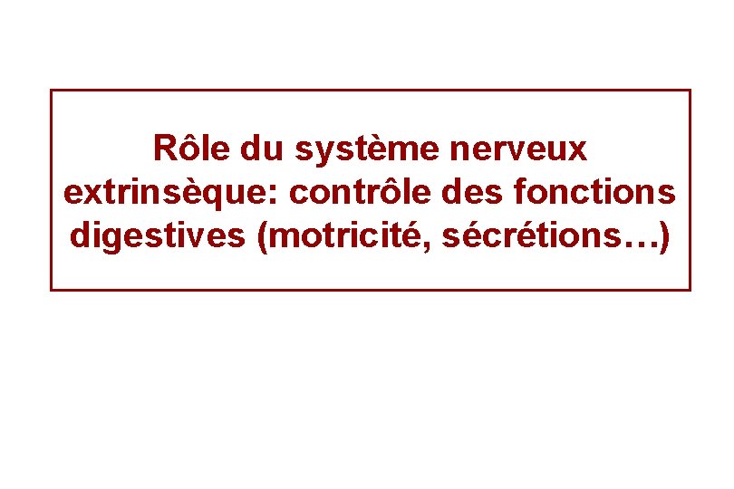 Rôle du système nerveux extrinsèque: contrôle des fonctions digestives (motricité, sécrétions…) 