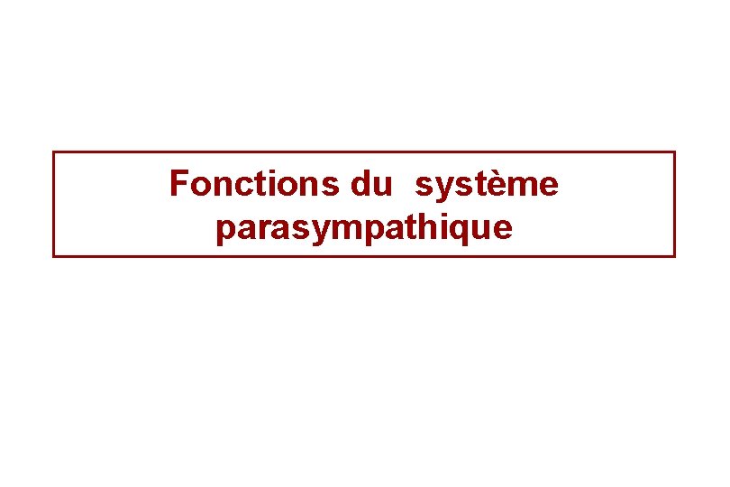Fonctions du système parasympathique 