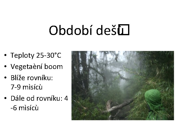 Období deš� ù • Teploty 25 -30°C • Vegetaèní boom • Blíže rovníku: 7