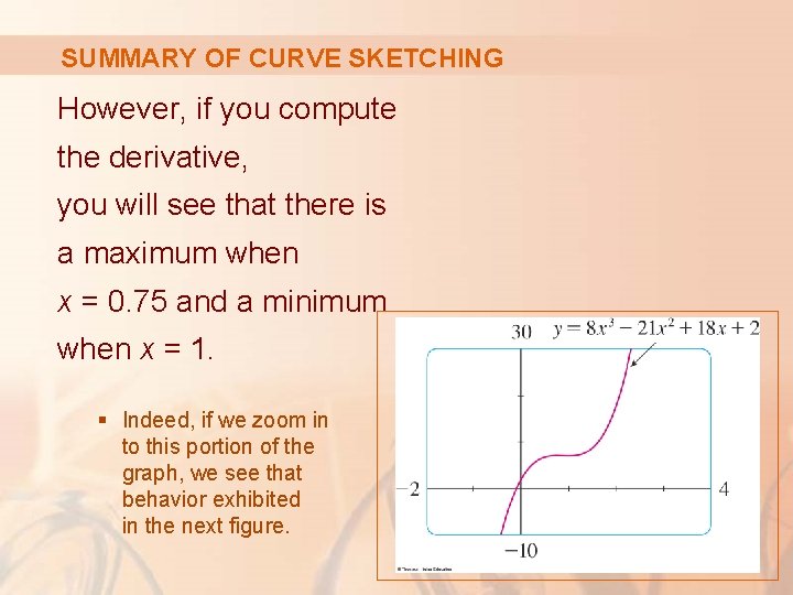SUMMARY OF CURVE SKETCHING However, if you compute the derivative, you will see that