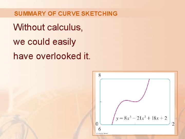 SUMMARY OF CURVE SKETCHING Without calculus, we could easily have overlooked it. 