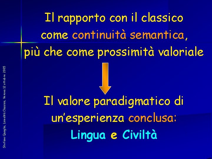 Stefano Quaglia, Licealità Classica, Verona 12 ottobre 2005 Il rapporto con il classico come