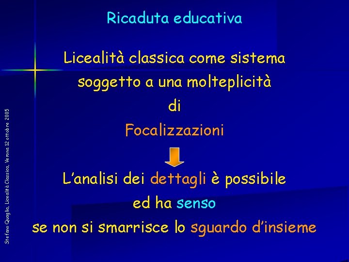 Ricaduta educativa Licealità classica come sistema Stefano Quaglia, Licealità Classica, Verona 12 ottobre 2005