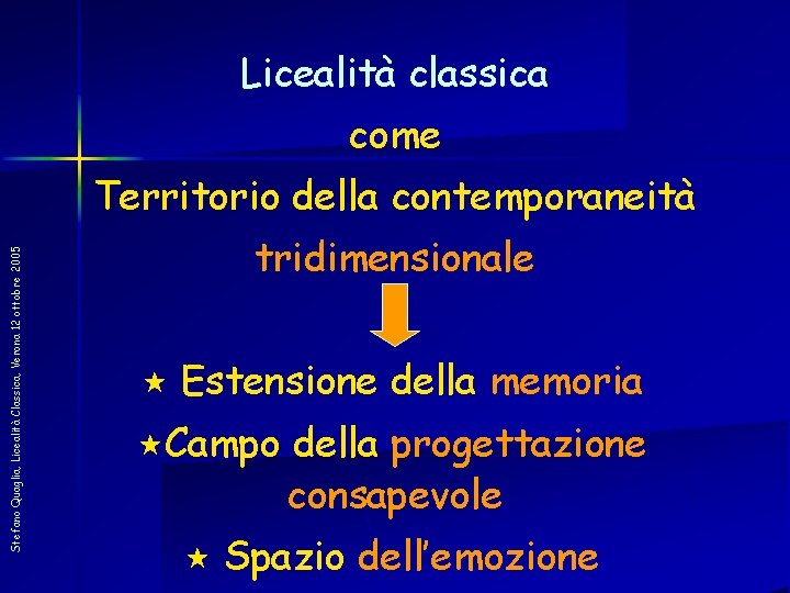 Licealità classica come Stefano Quaglia, Licealità Classica, Verona 12 ottobre 2005 Territorio della contemporaneità