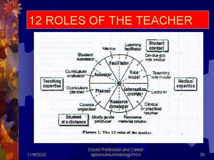 12 ROLES OF THE TEACHER 11/9/2020 Doctor Profession and Career options/AAJ/Histologi-FKUI 30 