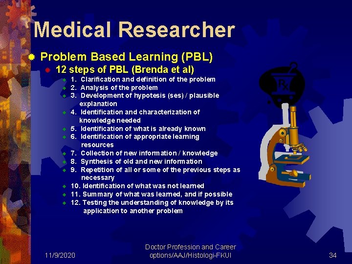 Medical Researcher ® Problem Based Learning (PBL) ® 12 steps of PBL (Brenda et