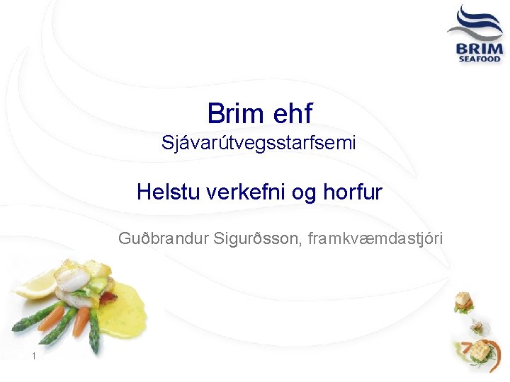 Brim ehf Sjávarútvegsstarfsemi Helstu verkefni og horfur Guðbrandur Sigurðsson, framkvæmdastjóri 1 