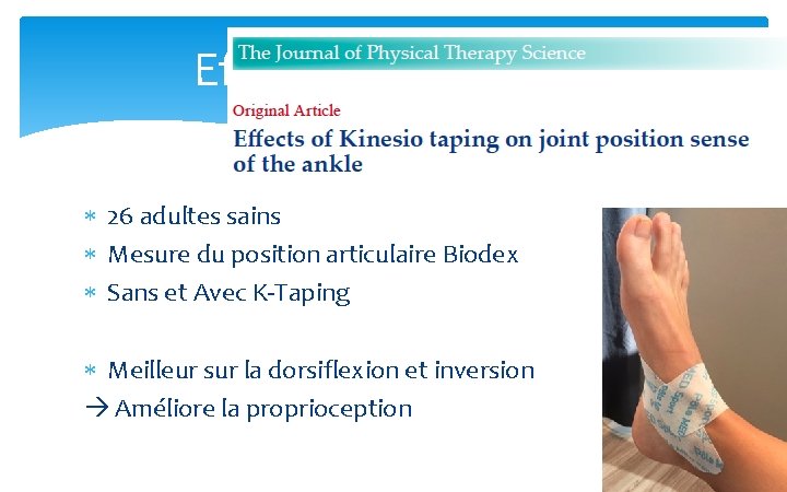 Efficacité du K-Tape 26 adultes sains Mesure du position articulaire Biodex Sans et Avec