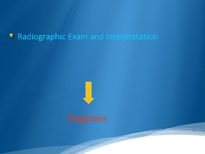 Radiographic Exam and interpretation Diagnosis 