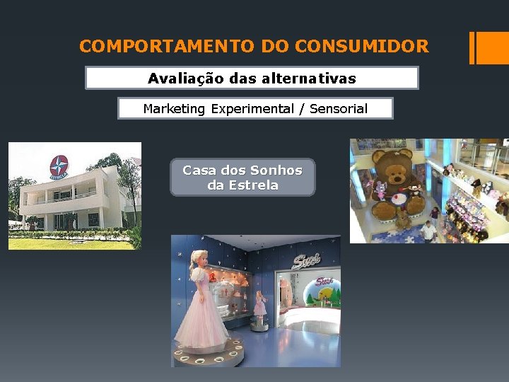 COMPORTAMENTO DO CONSUMIDOR Avaliação das alternativas Marketing Experimental / Sensorial Casa dos Sonhos da