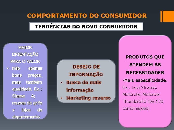 COMPORTAMENTO DO CONSUMIDOR TENDÊNCIAS DO NOVO CONSUMIDOR MAIOR ORIENTAÇÃO PRODUTOS QUE PARA O VALOR