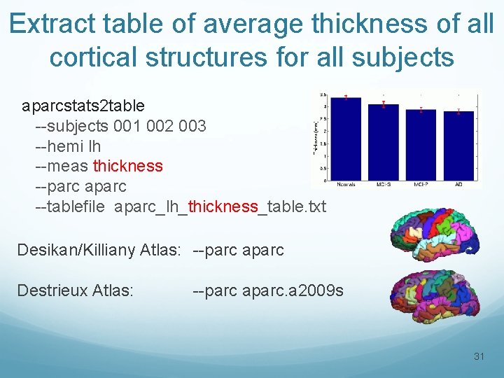 Extract table of average thickness of all cortical structures for all subjects aparcstats 2