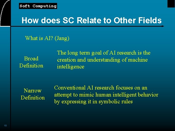 Soft Computing How does SC Relate to Other Fields What is AI? (Jang) Broad