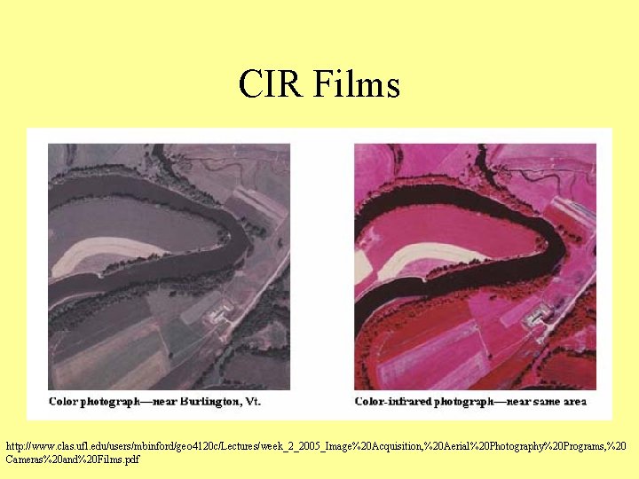 CIR Films http: //www. clas. ufl. edu/users/mbinford/geo 4120 c/Lectures/week_2_2005_Image%20 Acquisition, %20 Aerial%20 Photography%20 Programs,