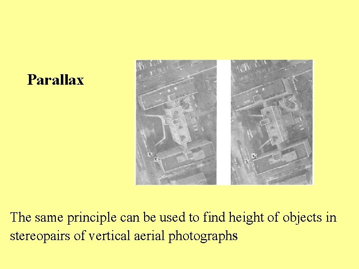 Parallax The same principle can be used to find height of objects in stereopairs
