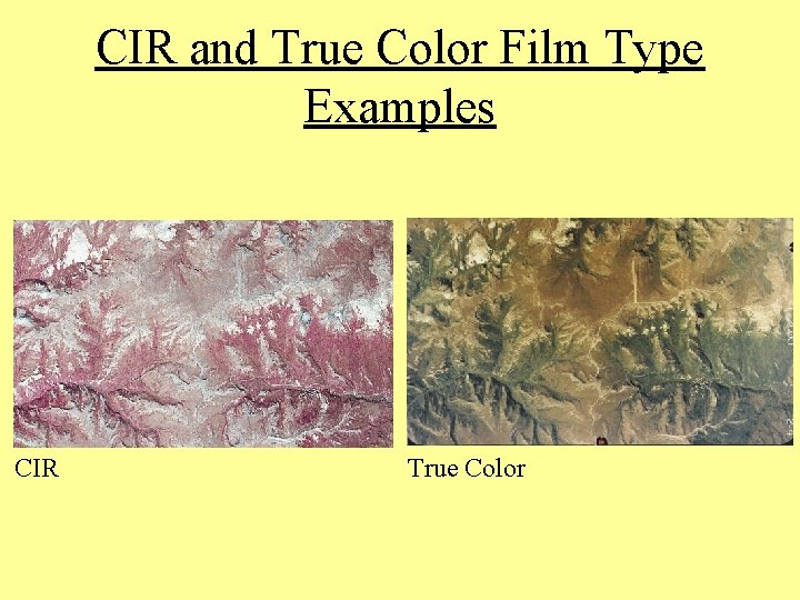 CIR and True Color Film Type Examples CIR True Color 