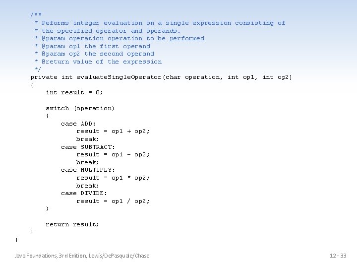 /** * Peforms integer evaluation on a single expression consisting of * the specified