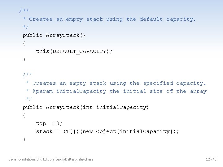 /** * Creates an empty stack using the default capacity. */ public Array. Stack()