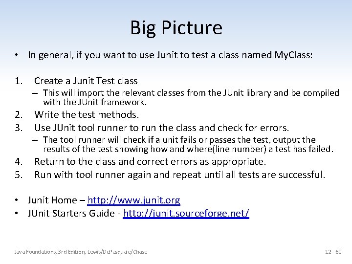 Big Picture • In general, if you want to use Junit to test a