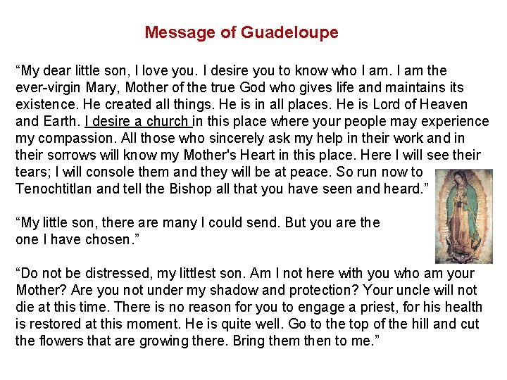 Message of Guadeloupe “My dear little son, I love you. I desire you to