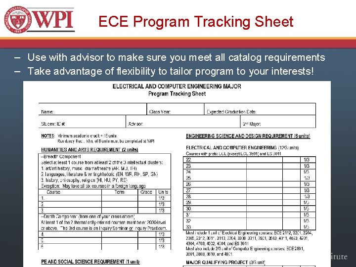ECE Program Tracking Sheet – Use with advisor to make sure you meet all