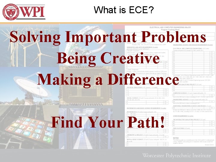 What is ECE? Solving Important Problems Being Creative Making a Difference Find Your Path!
