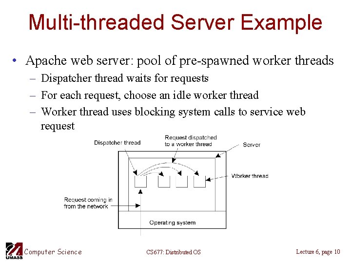 Multi-threaded Server Example • Apache web server: pool of pre-spawned worker threads – Dispatcher