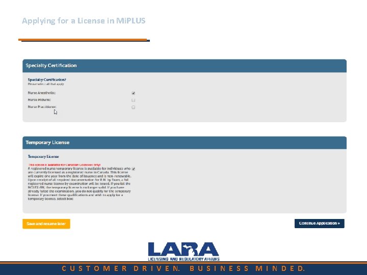 Applying for a License in Mi. PLUS C U S T O M E