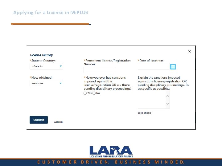 Applying for a License in Mi. PLUS C U S T O M E