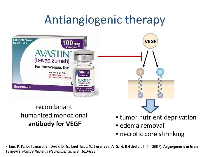 Antiangiogenic therapy VEGF recombinant humanized monoclonal antibody for VEGF • tumor nutrient deprivation • Antiangiogenic therapy VEGF recombinant humanized monoclonal antibody for VEGF • tumor nutrient deprivation •