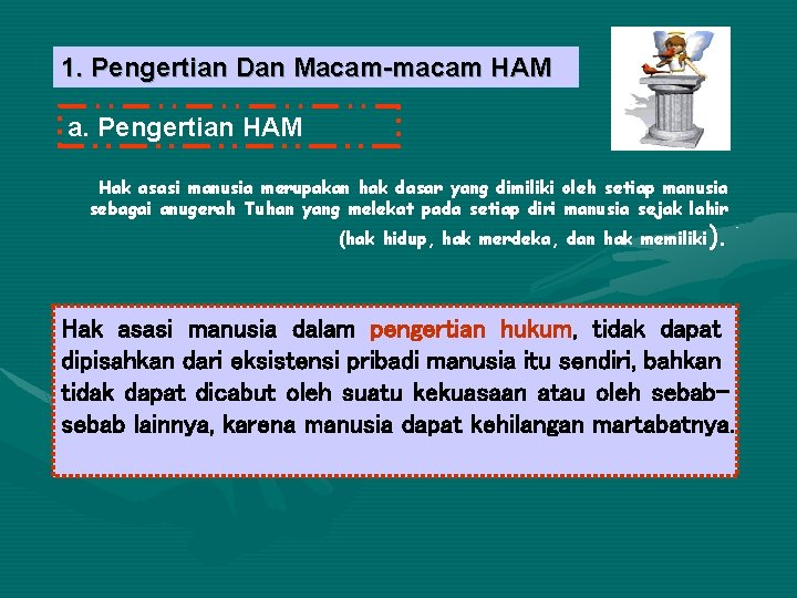 1. Pengertian Dan Macam-macam HAM a. Pengertian HAM Hak asasi manusia merupakan hak dasar