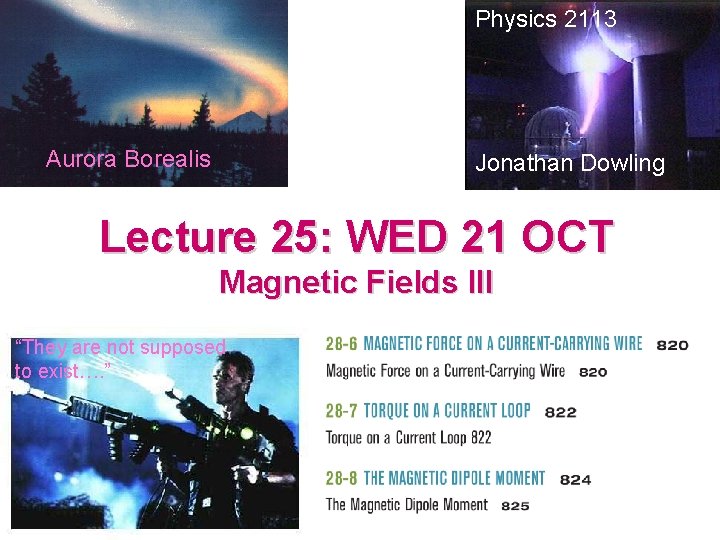 Physics 2113 Aurora Borealis Jonathan Dowling Lecture 25: WED 21 OCT Magnetic Fields III
