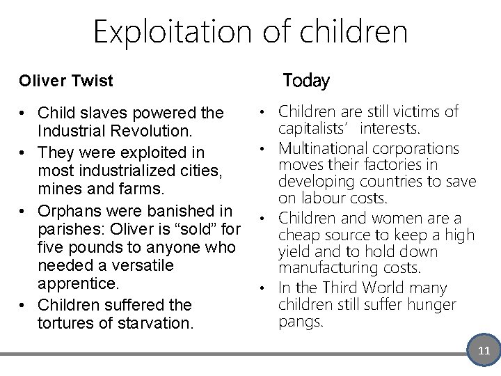 Exploitation of children Oliver Twist • Child slaves powered the Industrial Revolution. • They