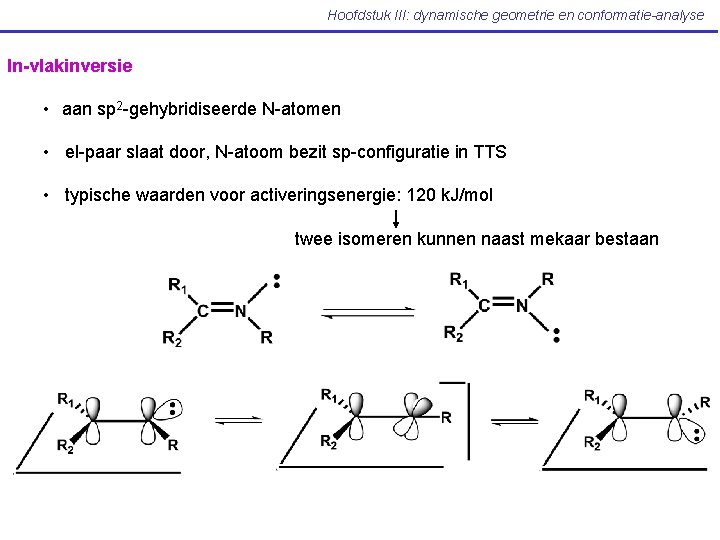 Hoofdstuk III: dynamische geometrie en conformatie-analyse In-vlakinversie • aan sp 2 -gehybridiseerde N-atomen •