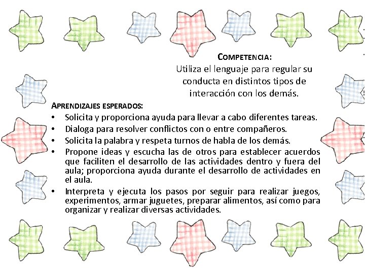 COMPETENCIA: Utiliza el lenguaje para regular su conducta en distintos tipos de interacción con