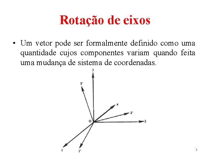 Rotação de eixos • Um vetor pode ser formalmente definido como uma quantidade cujos