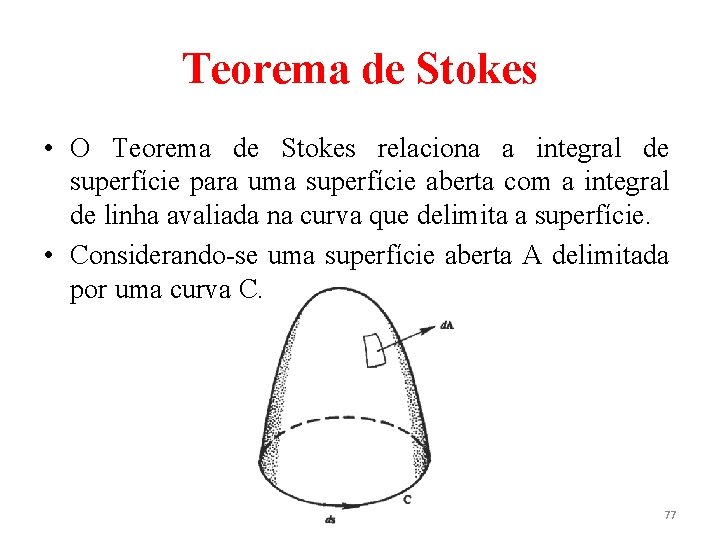 Teorema de Stokes • O Teorema de Stokes relaciona a integral de superfície para