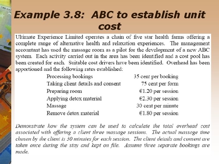 Example 3. 8: ABC to establish unit cost 