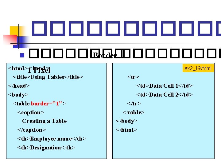 ������ Border ����� <html>1<head> Pixel n ex 2_19. html <title>Using Tables</title> </head> <body> <table ������ Border ����� <html>1<head> Pixel n ex 2_19. html <title>Using Tables</title> </head> <body> <table
