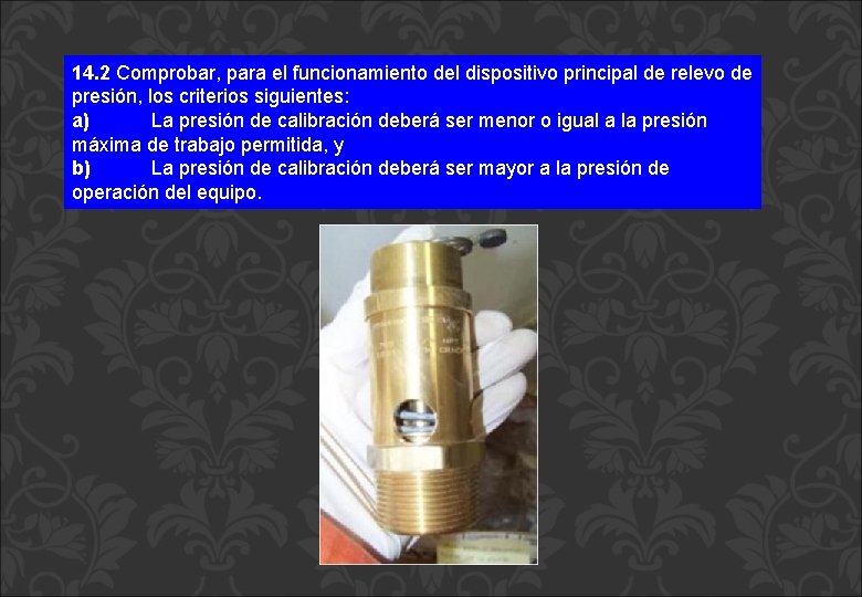14. 2 Comprobar, para el funcionamiento del dispositivo principal de relevo de presión, los 14. 2 Comprobar, para el funcionamiento del dispositivo principal de relevo de presión, los