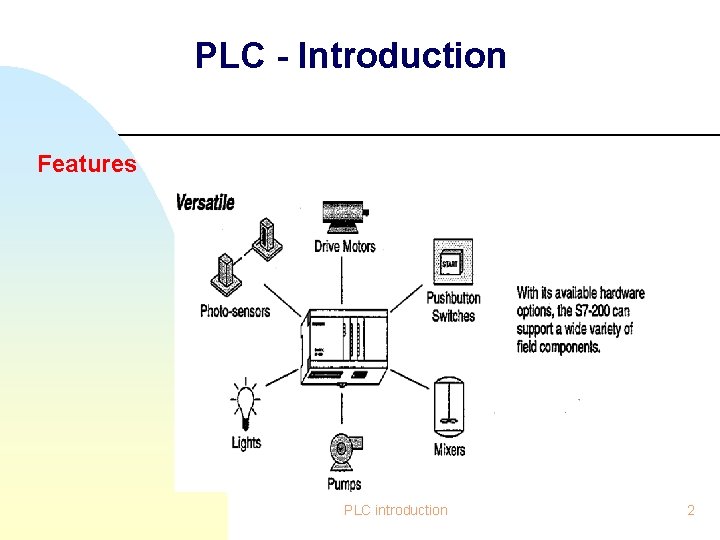 PLC - Introduction Features PLC introduction 2 