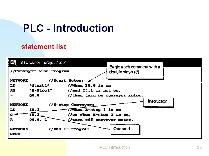 PLC - Introduction statement list PLC introduction 26 