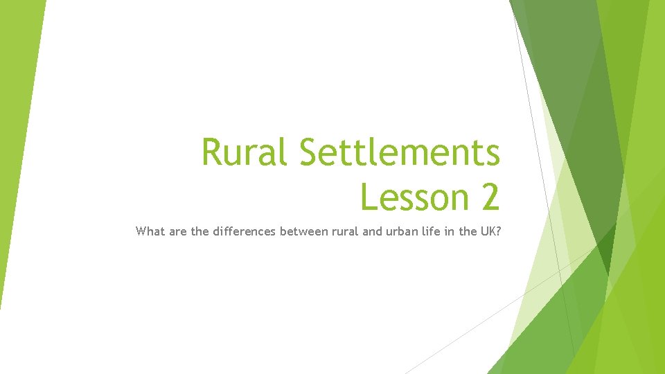 Rural Settlements Lesson 2 What are the differences between rural and urban life in