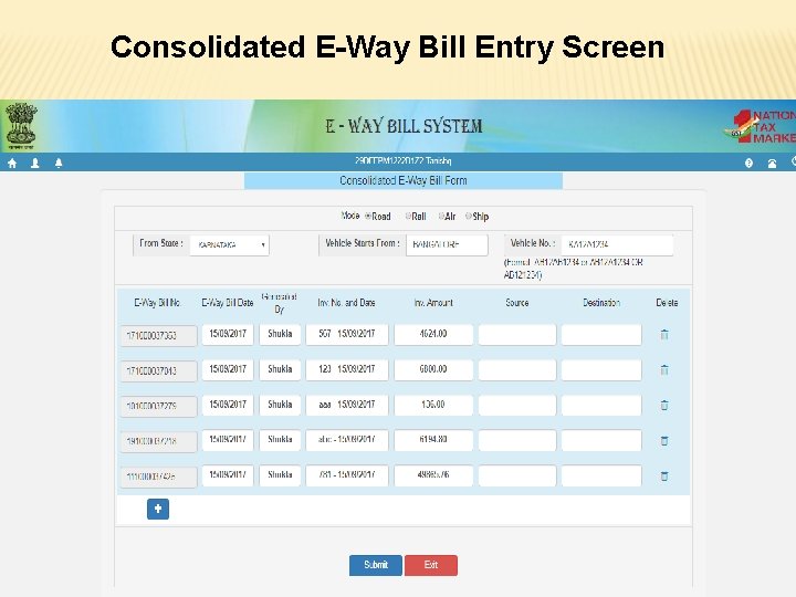 Consolidated E-Way Bill Entry Screen 