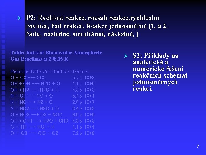 Ø P 2: Rychlost reakce, rozsah reakce, rychlostní rovnice, řád reakce. Reakce jednosměrné (1.