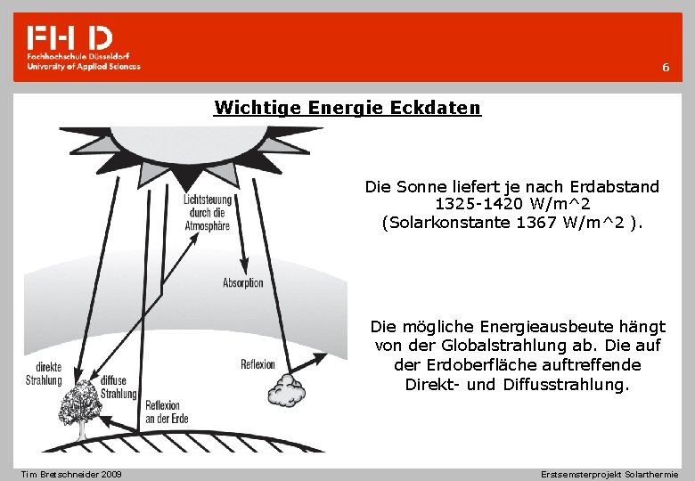 6 Wichtige Energie Eckdaten Die Sonne liefert je nach Erdabstand 1325 -1420 W/m^2 (Solarkonstante