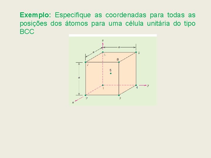 Exemplo: Especifique as coordenadas para todas as posições dos átomos para uma célula unitária